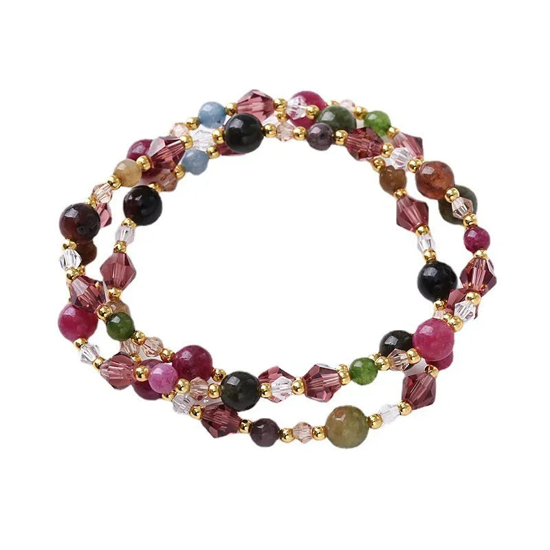 Women's adjustable crystal bracelet with tourmaline stones and rope tightening mechanism