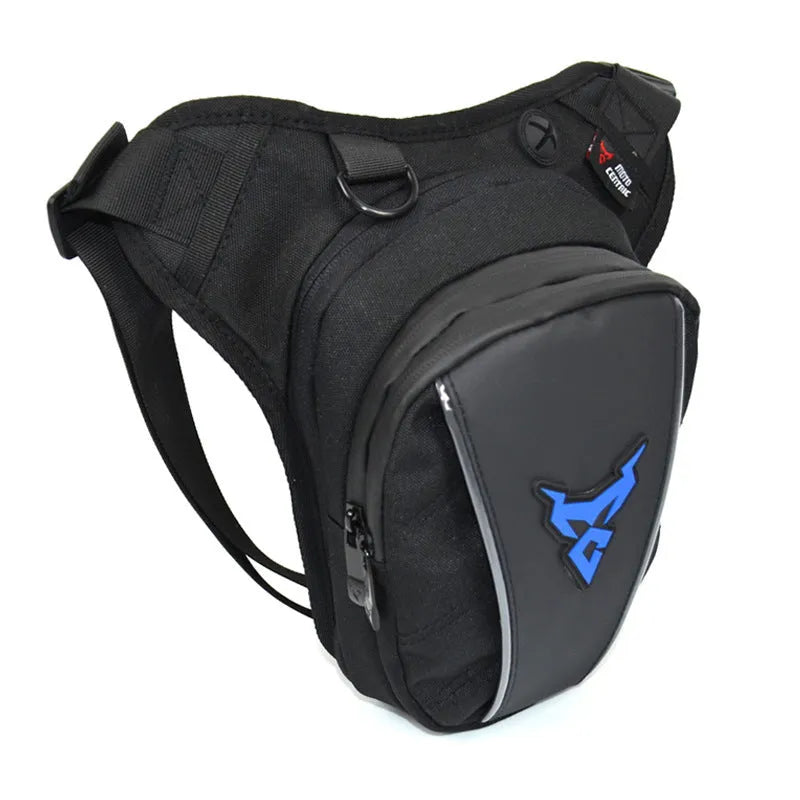 Motorcycle leg bag in 1200D Oxford cloth shown in one of four colours: red, blue, green, or grey