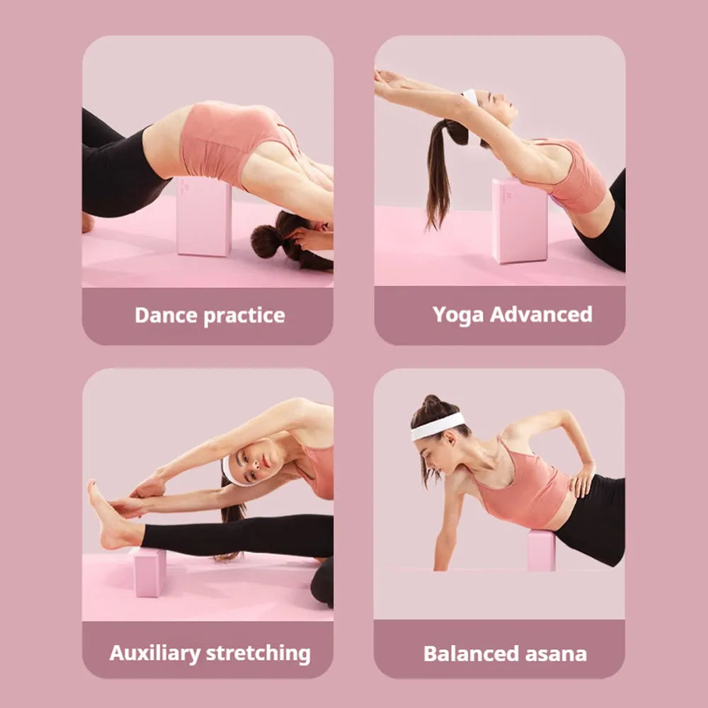 Solid colour high-density EVA yoga block on a gym floor.