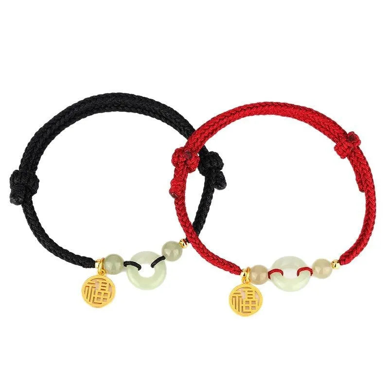 Silver geometric bracelet with peace buckle design in black and wine red colour options