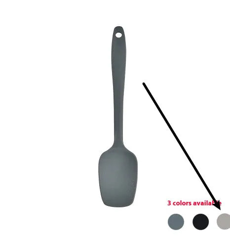 12-piece silicone kitchen utensil set in rotating storage bucket, showing spatula, ladle, and other tools.