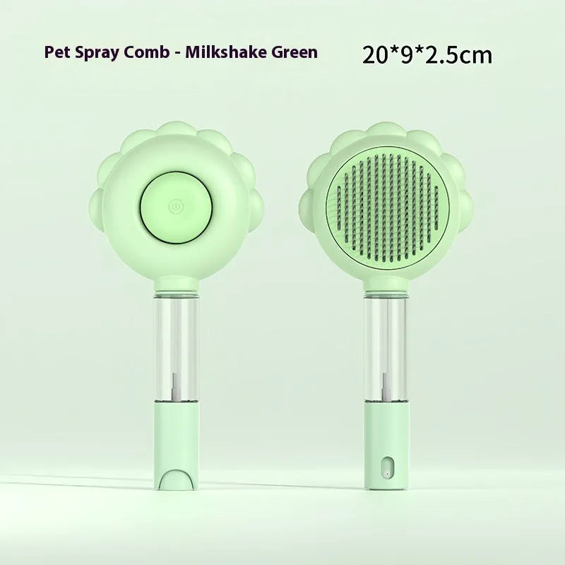 2 in 1 self cleaning dog brush comb with spray in green, plastic and stainless steel, 20x9x2.5 cm