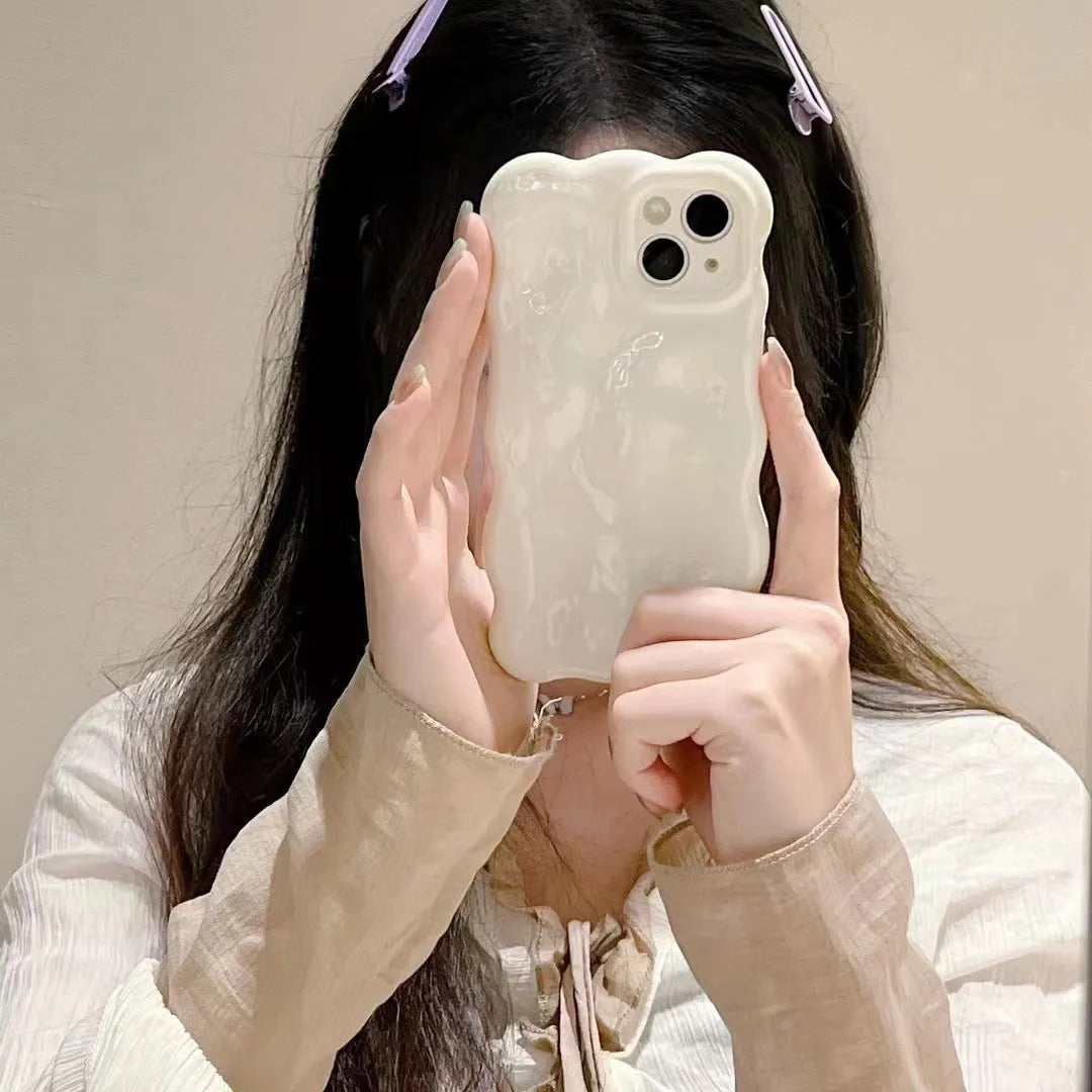 White pearlescent meteorite pattern TPU phone case for iPhone on solid background