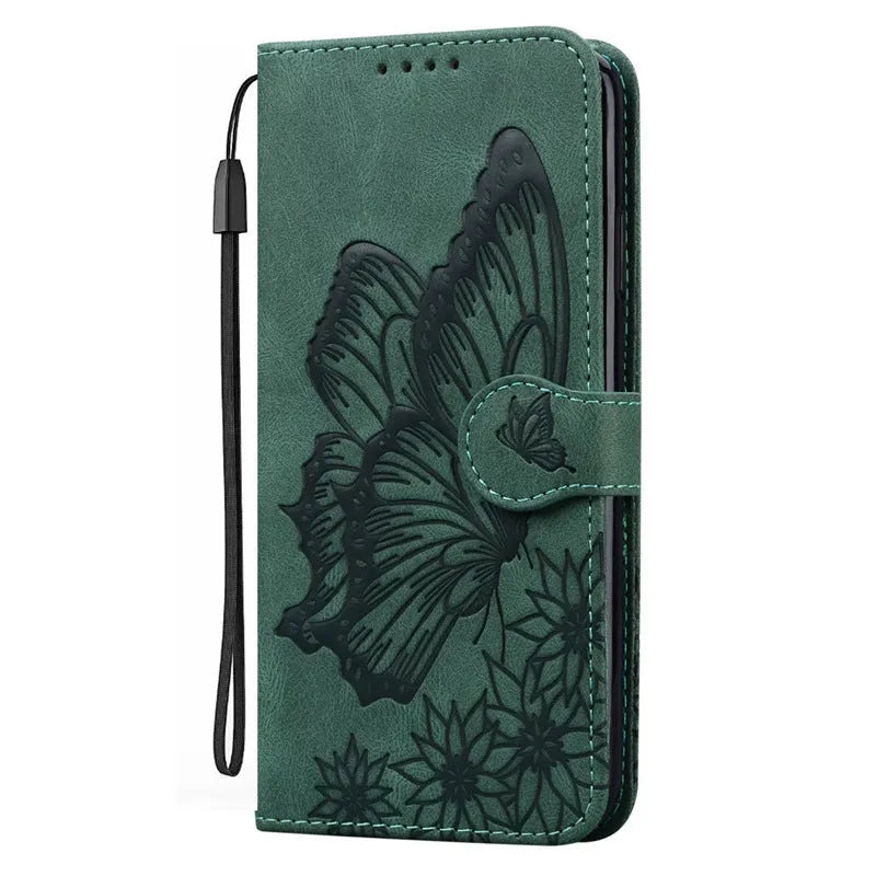 Retro big bowknot embossed leather phone case in purple with built-in bracket for iPhone and Samsung models