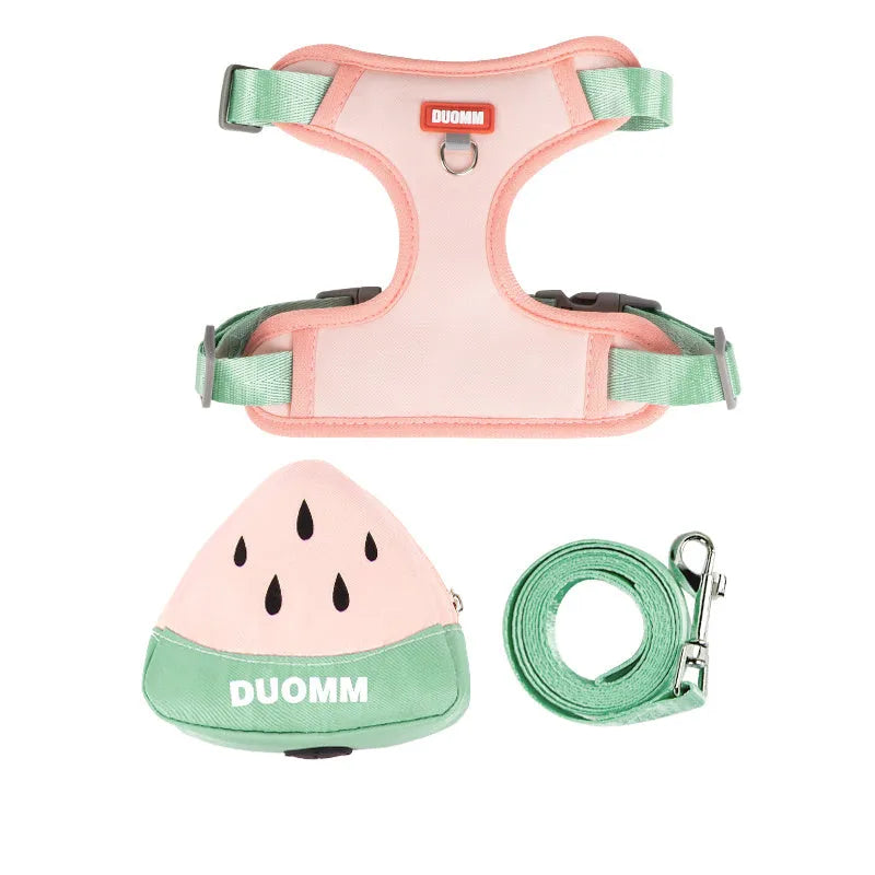Green pet backpack and chest strap set with anti-slip padding and traction rope for dogs or cats