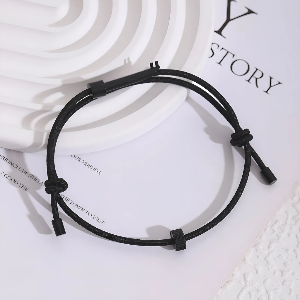 Tungsten carbide adjustable escape bracelet on wrist, geometric style, black finish