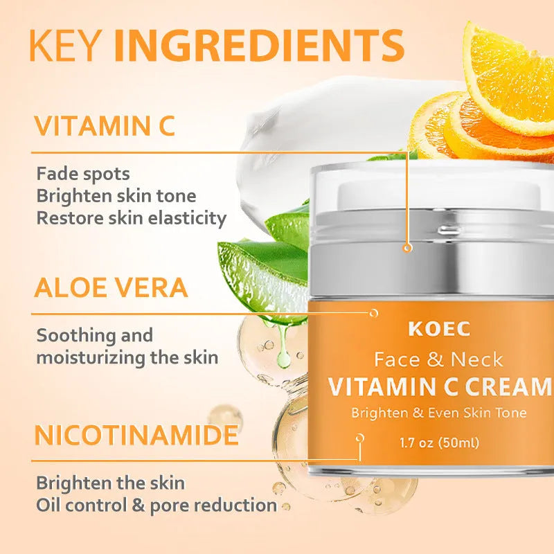 KOEC Retinol VC Neck Cream 50g jar with English packaging for wrinkle reduction and moisturising