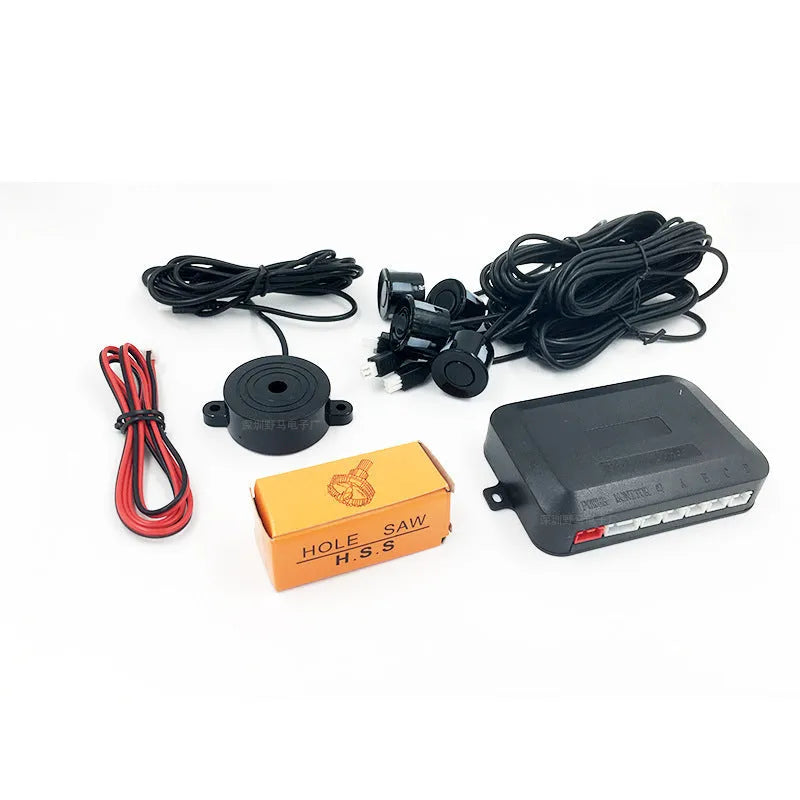 4-probe car parking sensor reversing radar system with buzzer alert module and installation tools