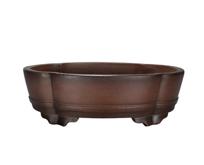 Classical purple clay bonsai pot with simple design, shown empty.