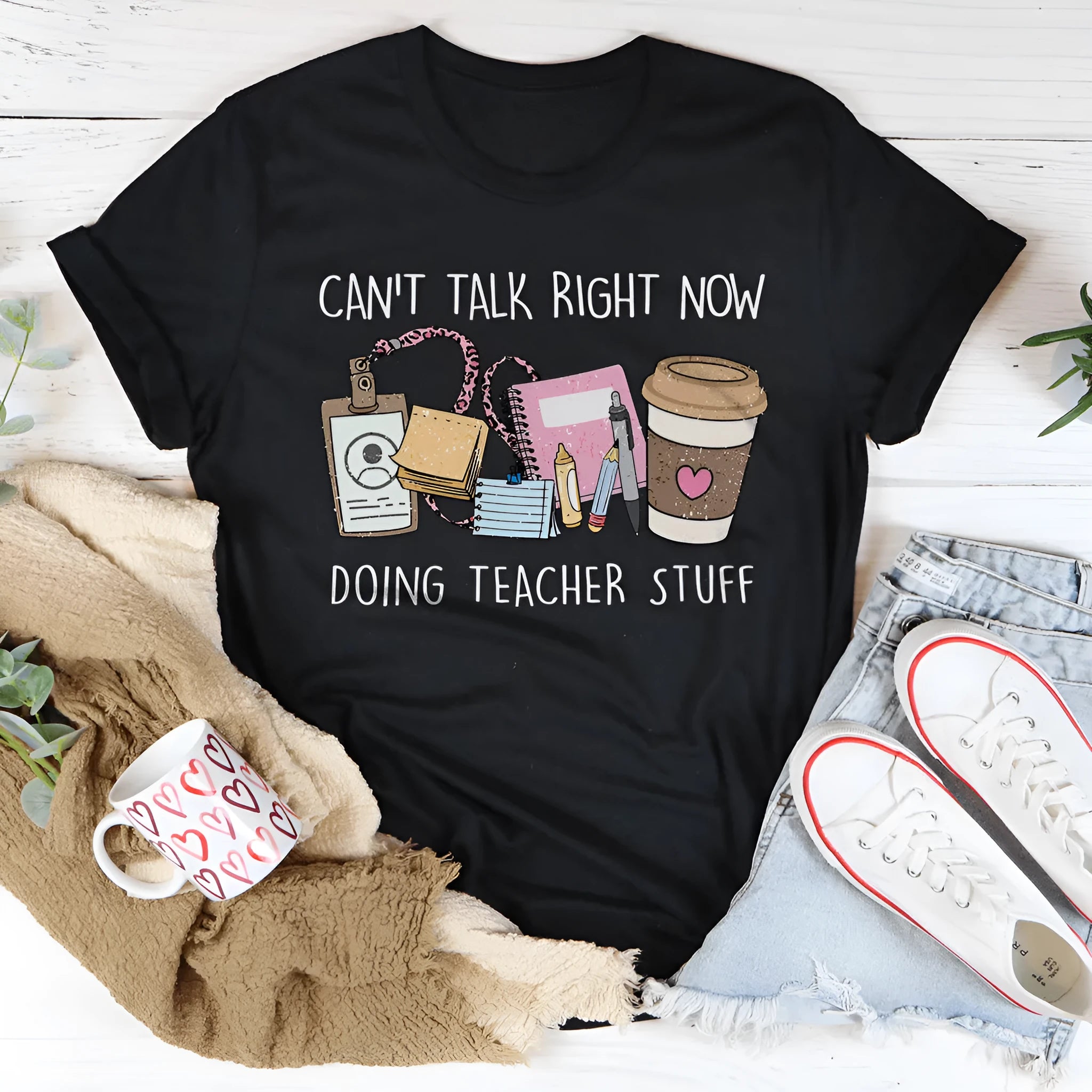 Black cotton summer T-shirt with short sleeves and round neck loose fit
