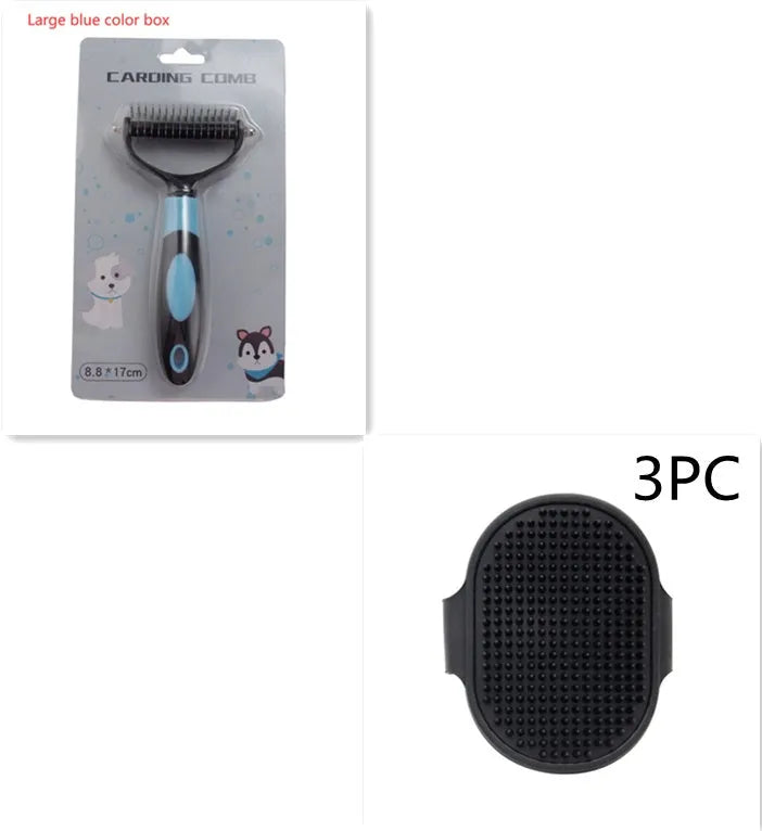Stainless steel pets dematting comb in blue for removing tangles from medium and long-haired dogs and cats