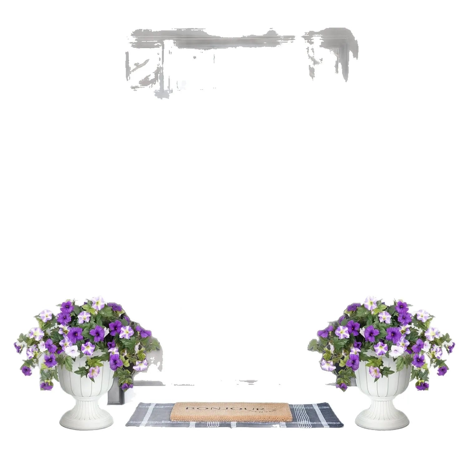 Plastic European courtyard artificial flower container with 12 fork branches and colourful silk flowers.