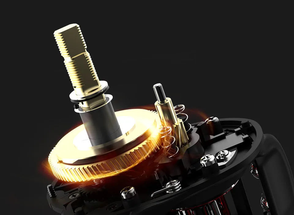 Fishing reel with drip wheel and rocking wheel mechanism showing left and right-handed operation options