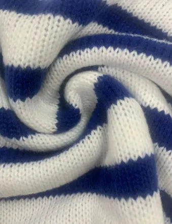 Sapphire Blue striped pullover sweater with contrast colour details and round neck