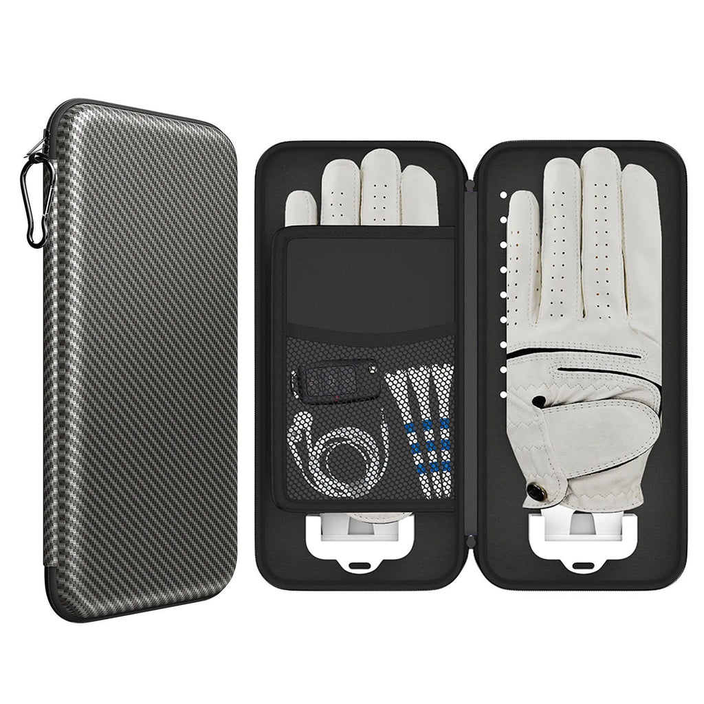 Silver grey golf double glove storage bag with two internal brackets and included storage box