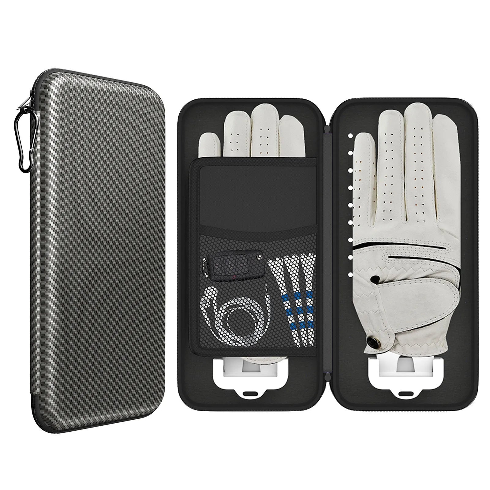 Silver grey golf double glove storage bag with two internal brackets and included storage box