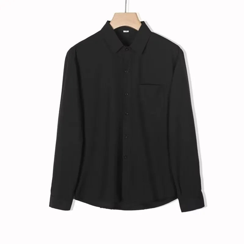 Korean-style loose long-sleeved men's linen-silk shirt in solid colour with wrinkle-free finish