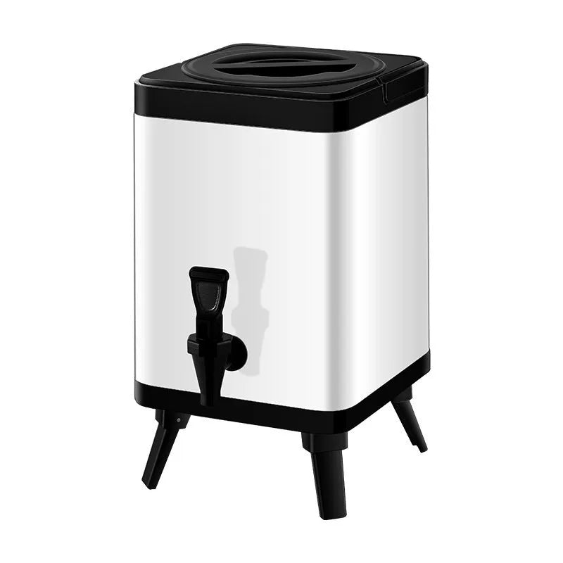 Silver stainless steel commercial milk tea bucket with square lock lid, 8 litre capacity.