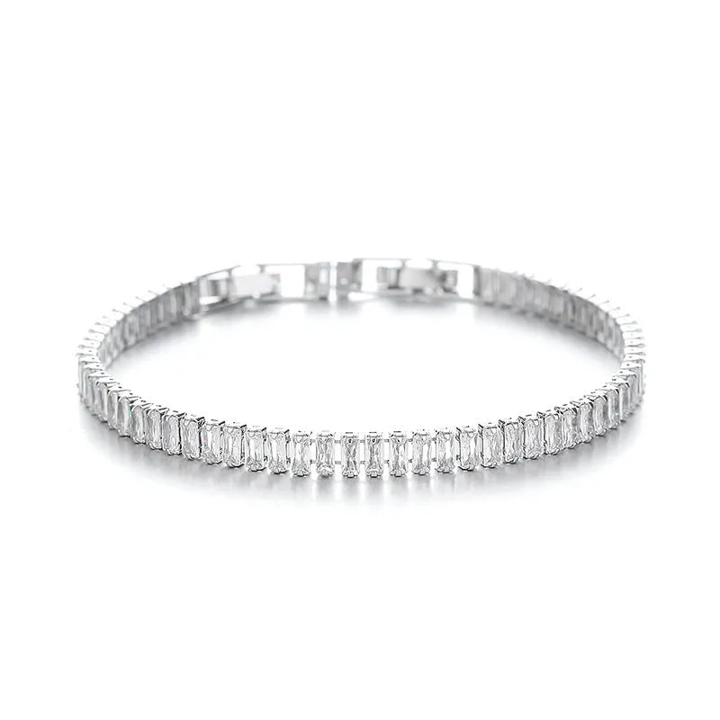 Rectangular brass women's bracelet with diamond zircon treatment in champagne gold colour