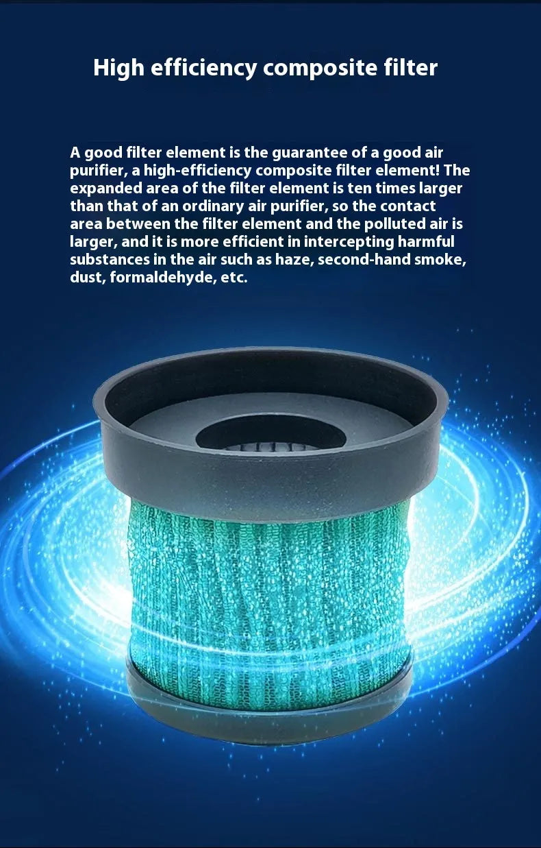 Black USB-powered car air purifier for formaldehyde removal and air ionisation.