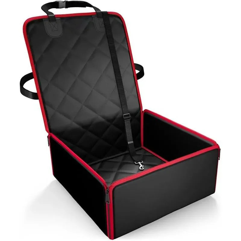 Black non-slip car seat pet pad for big dogs on a car passenger seat.