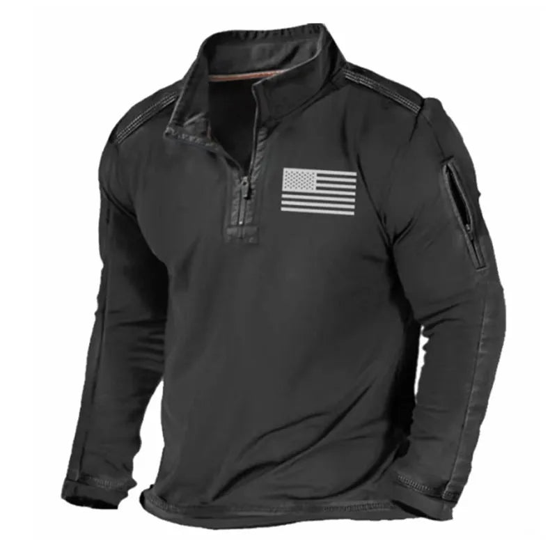 Men's zipped stand collar long-sleeved polyester sweater in sports fashion style