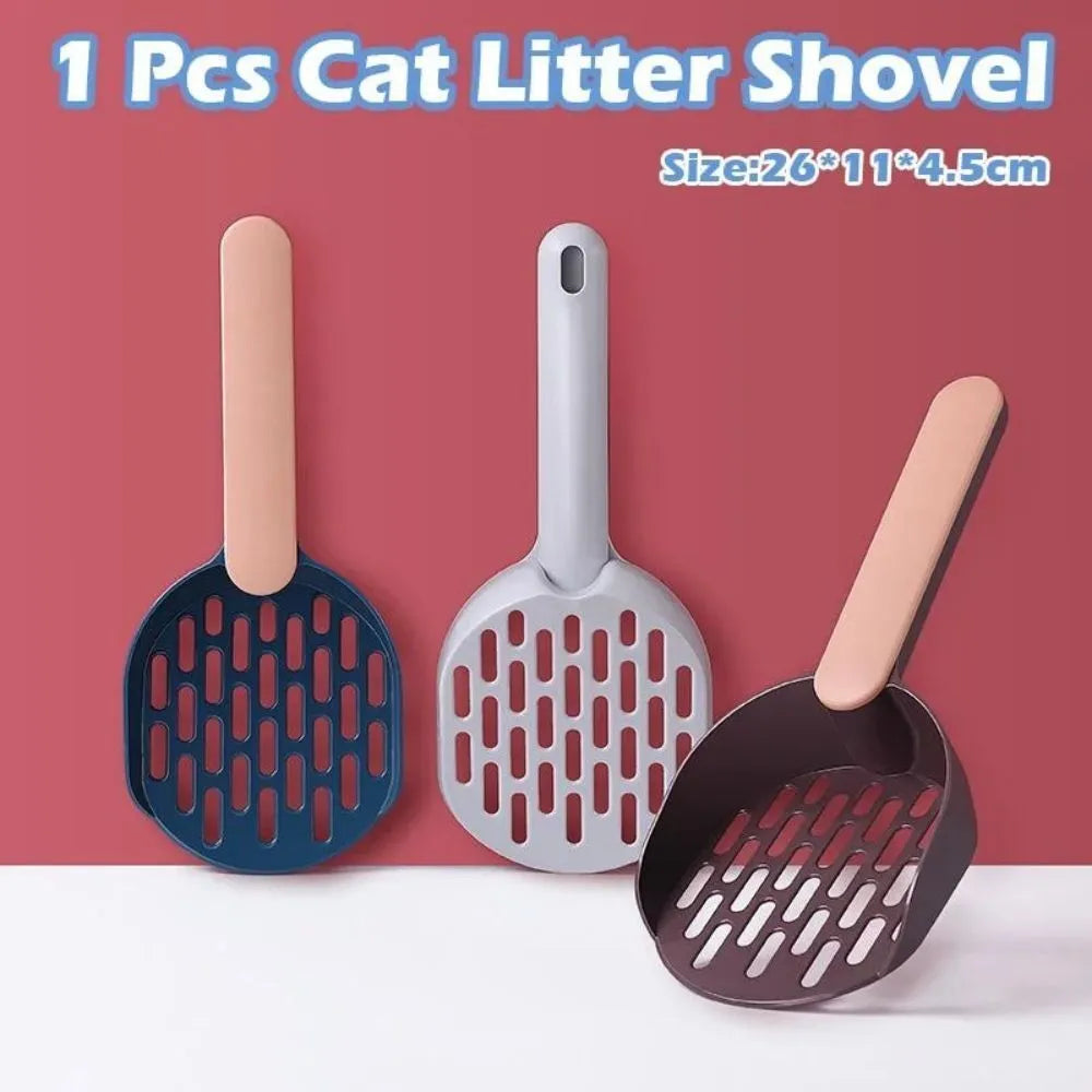 Blue plastic cat litter shovel for cleaning cat toilet litter boxes, measuring 26.6cm long
