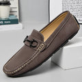 Men's casual leather loafers with round toe and rubber sole in beige, black and brown colour options