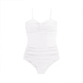 Women's solid colour one-piece swimsuit with suspender straps and high waist design