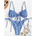 Women's printed bikini swimsuit with rope detailing in blue colour option