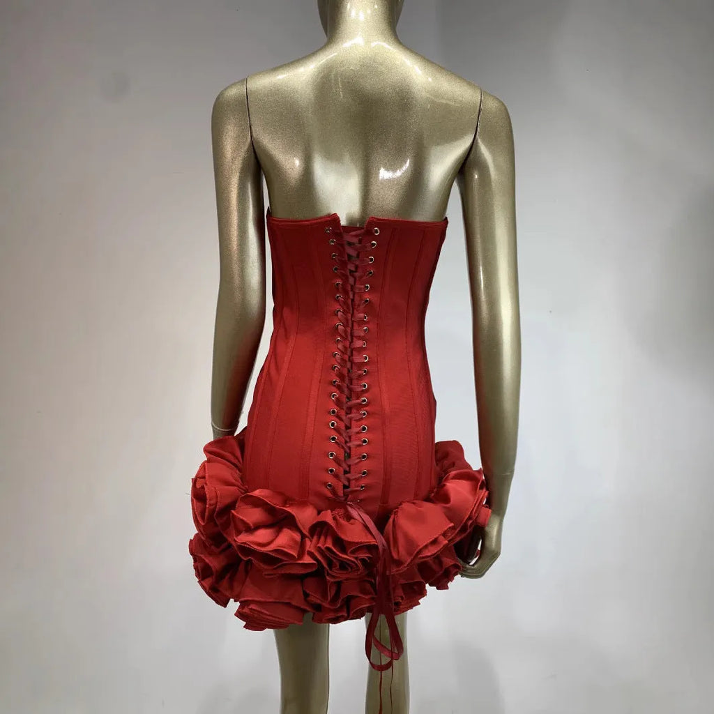 Women's solid colour mid waist polyester dress in red, white, or black