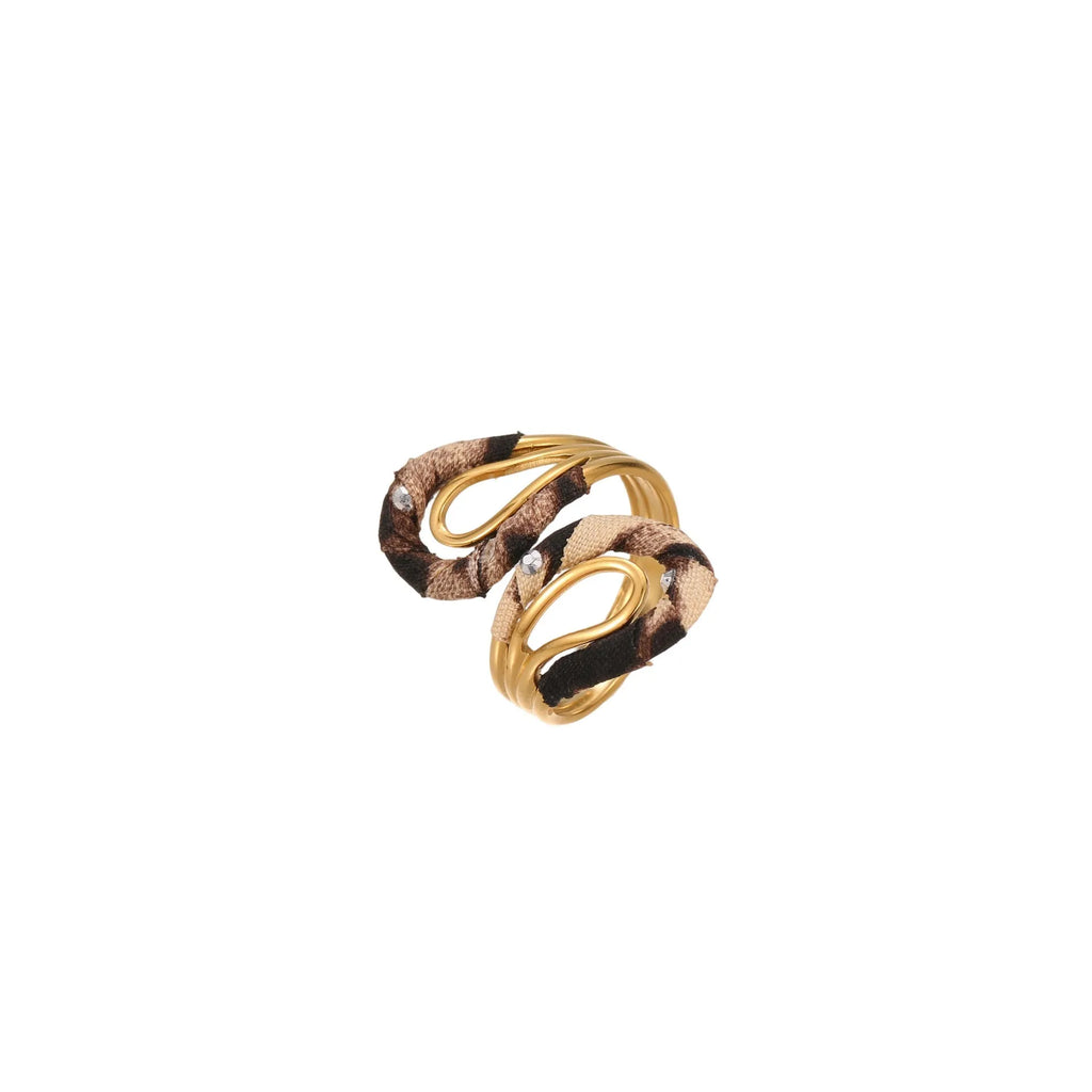 Stainless steel open mouth ring with leopard print design in geometric heart star shapes