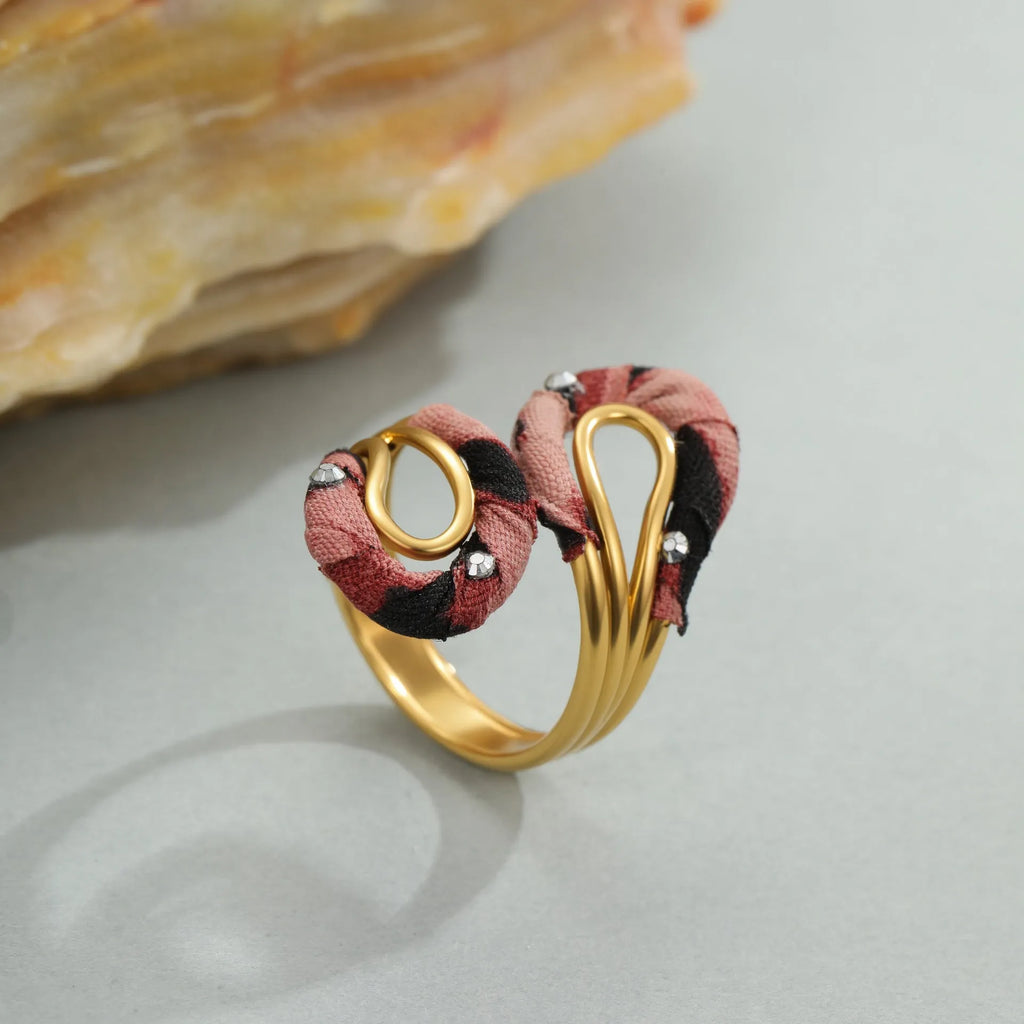 Stainless steel open mouth ring with leopard print design in geometric heart star shapes