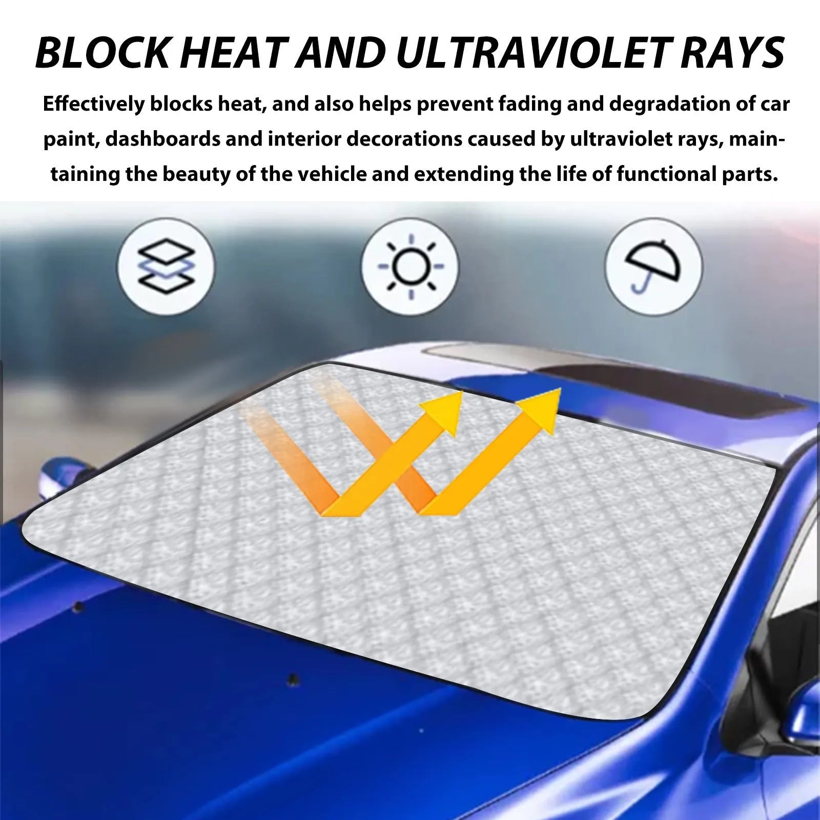 Rectangular aluminium film windshield frost cover measuring 140cm by 95cm