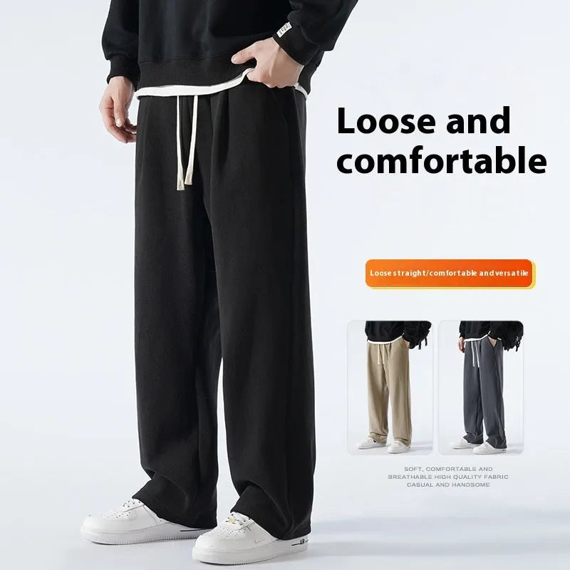 Men's double-sided polar fleece trousers in apricot colour with wool lining and drawstring waist
