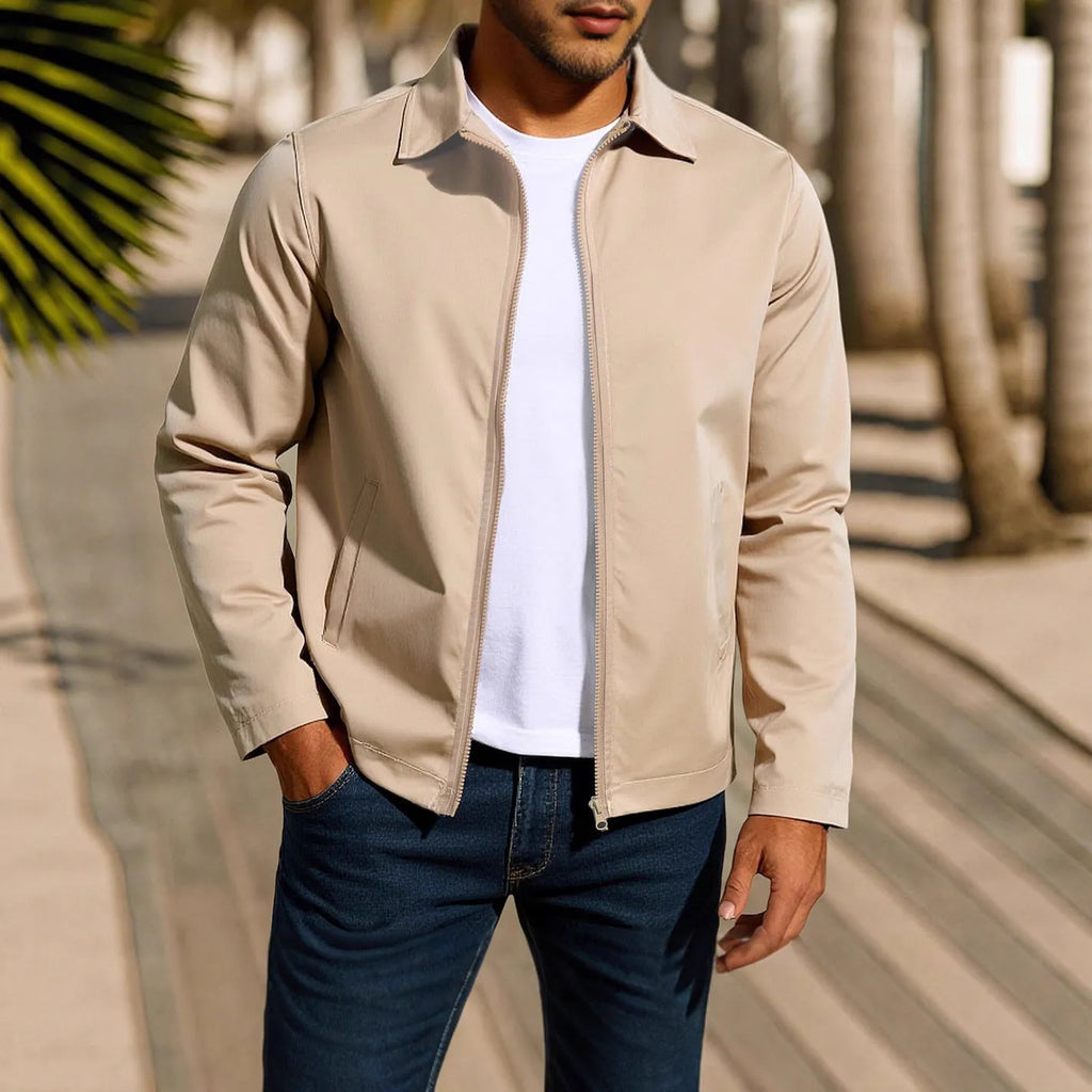 Men's zip-front cardigan jacket in a polyester blend with raglan sleeves, shown in emerald green.