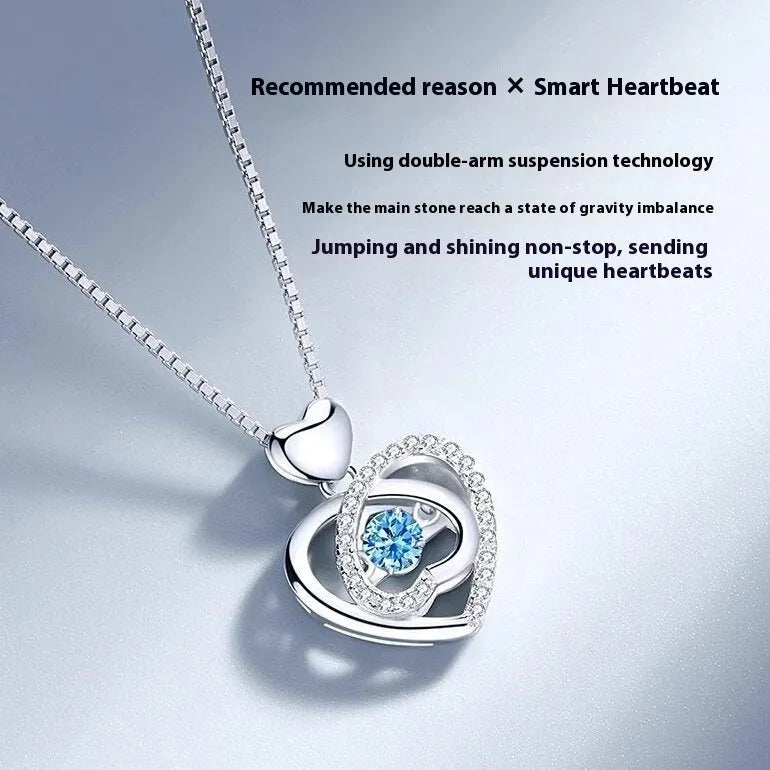 Copper heart necklace with geometry pendant and matching blue diamond bracelet jewellery set