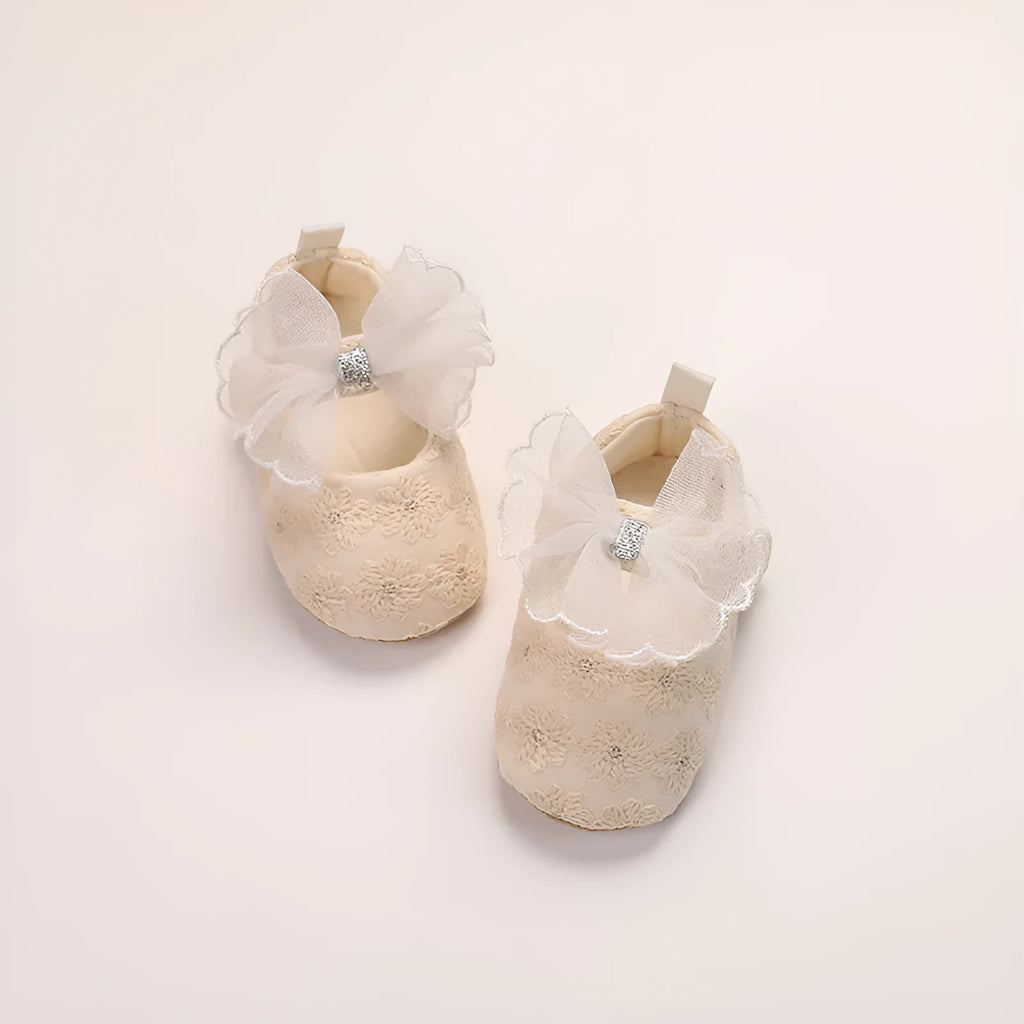 Lace embroidery princess bow soft bottom non-slip toddler shoes for girls