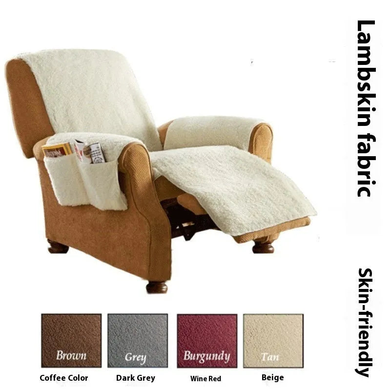 Polyester sofa cushion slipcover in lamb wool beige colour on a sofa seat