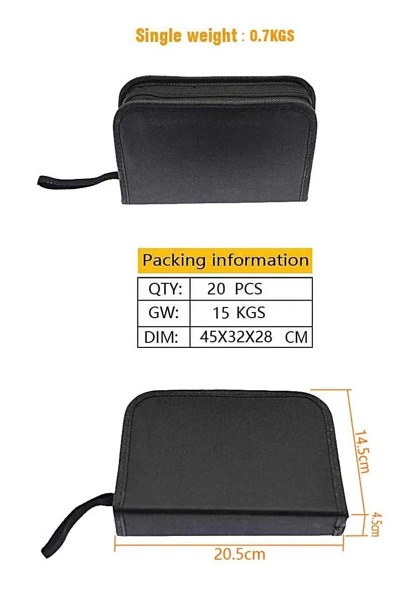 Quick First Aid cloth bag containing a 43-piece steel tyre repair tool kit for bicycles and motorbikes.