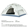 Beige fully automatic quick-opening double-deck outdoor tent set up on grass, with internal and external layers visible