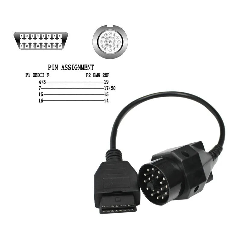BMW 20-pin to OBD2 16-pin diagnostic adapter connector cable