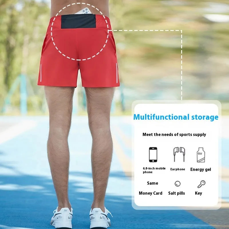 Men's black high-waist loose-fit off-road running shorts for marathon and cross-country.