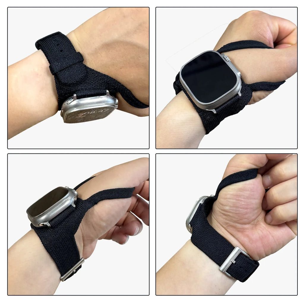 Rider nylon woven wrist strap for Apple Watch shown in simple style with colour choices including army green, wine red, blue, and black
