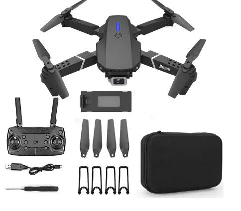 Grey foldable 4K drone with dual camera mounted on ABS body with LED lights