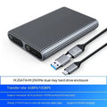 Aluminium external SSD enclosure for M.2 SATA or NVMe drives with USB cable and thermal materials.