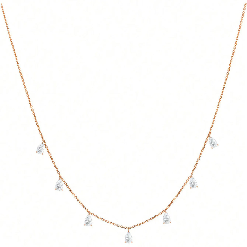 Women's 925 silver drop-shaped artificial zircon necklace on an O-chain, showing silver, rose gold, and golden yellow colour options.