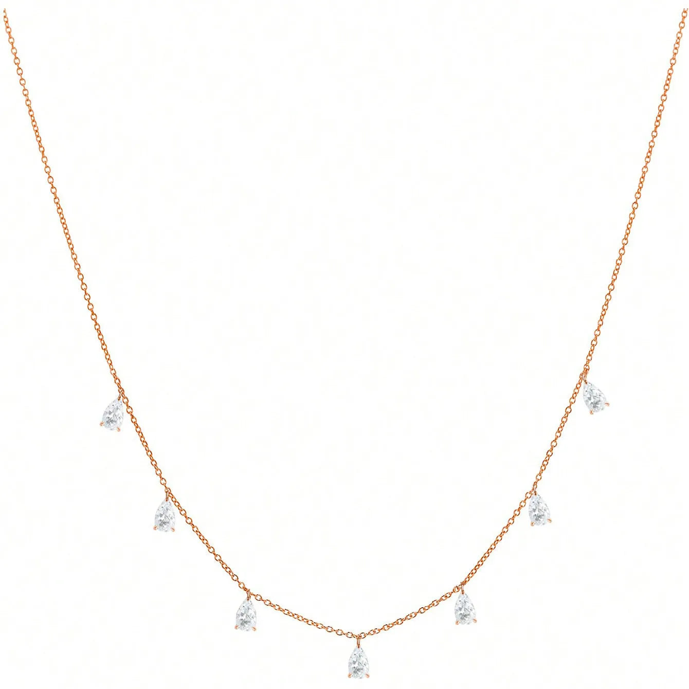 Women's 925 silver drop-shaped artificial zircon necklace on an O-chain, showing silver, rose gold, and golden yellow colour options.