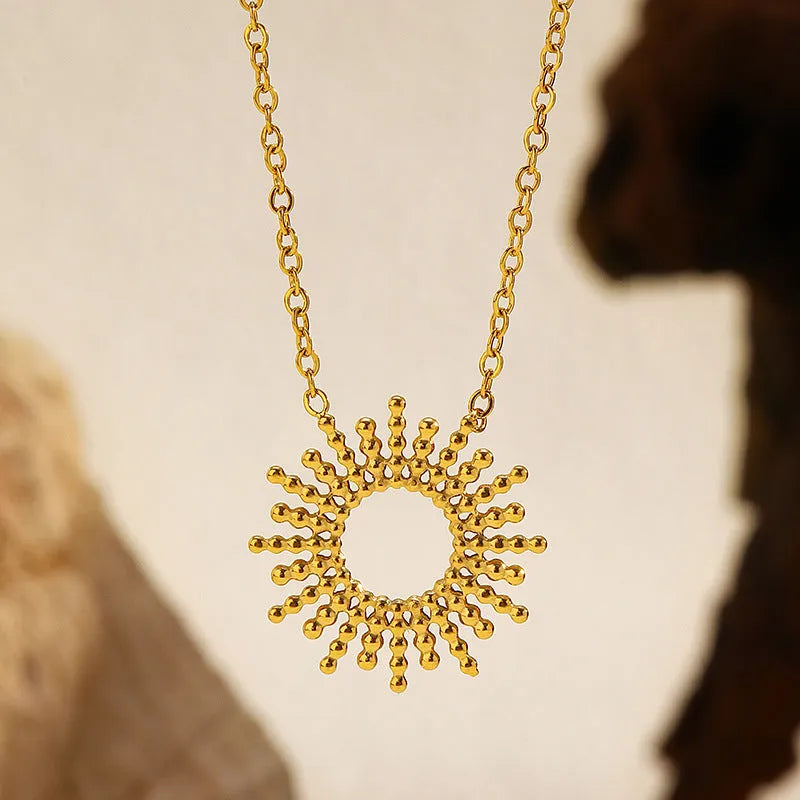 Sunflower Series 14K gold plated geometric chain necklace and bracelet set for women.