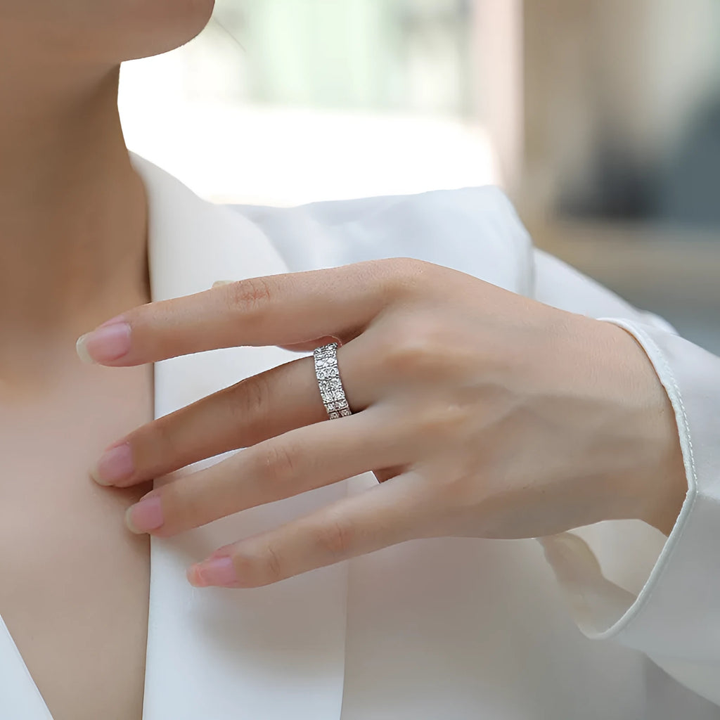 Moissanite S925 sterling silver geometric ring for women, round stones, US size 5-9